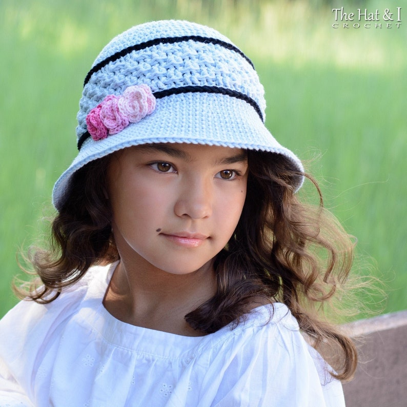 Crochet Hat PATTERN Coming Up Roses crochet pattern for sun hat flowers, summer hat pattern 5 sizes Baby Adult PDF Download image 1