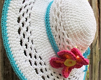 Crochet Hat PATTERN - Aloha - crochet pattern for summer sun hat, women girls beach sunhat pattern (4 sizes | Child - Adult) - PDF Download