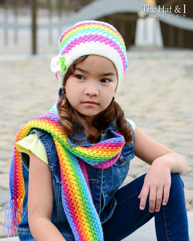 Crochet PATTERN Crayon Box crochet scarf pattern hat pattern, slouch beanie hat pattern 3 sizes Toddler Child Adult PDF Download image 6