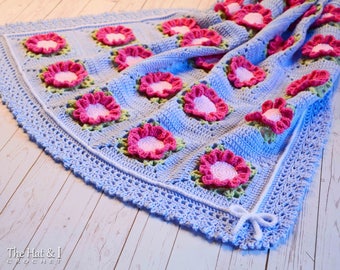 Crochet Blanket PATTERN - Cottage Charm - baby blanket crochet pattern, flower granny square pattern, crochet afghan pattern - PDF Download