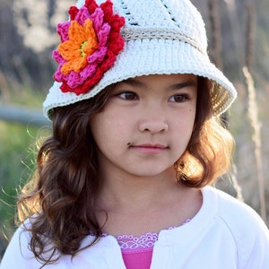 Crochet Hat PATTERN Summer Romance crochet pattern for sun hat flower, bucket hat pattern 5 sizes Baby Adult PDF Download image 7