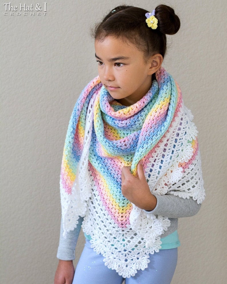 Crochet PATTERN Rainbow Reflections crochet shawl pattern with lacy edge, rainbow shawl, Kawaii Girls Women wrap pattern PDF Download image 7