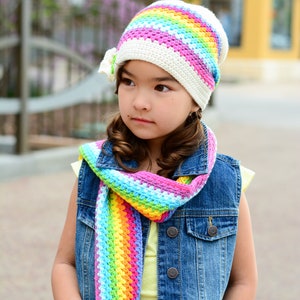 Crochet PATTERN Crayon Box crochet scarf pattern hat pattern, slouch beanie hat pattern 3 sizes Toddler Child Adult PDF Download image 7