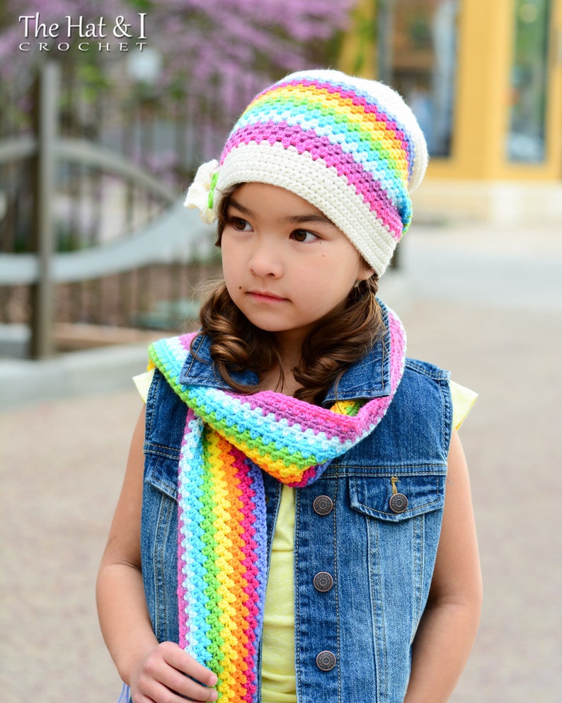 Crochet PATTERN Crayon Box crochet scarf pattern hat pattern, slouch beanie hat pattern 3 sizes Toddler Child Adult PDF Download image 7