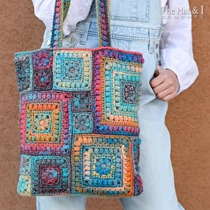 Crochet PATTERN - Square Scramble Sack - crochet tote bag pattern, boho granny square tote sack pattern, colorful crochet bag - PDF Download