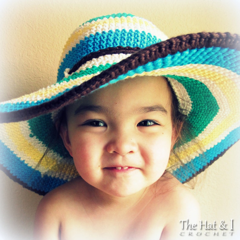 Crochet Hat PATTERN Poolside crochet pattern for sun hat, wide brim summer beach sunhat pattern 3 sizes Teen Adult PDF Download image 3