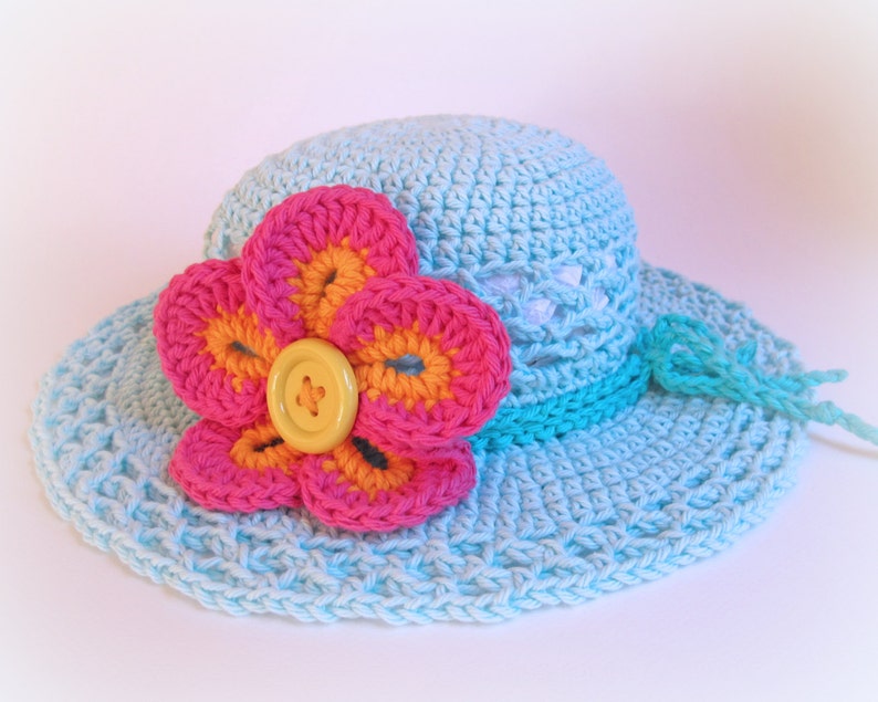 Crochet Hat PATTERN Island Girl crochet pattern for summer hat flower, beach sun hat pattern 5 sizes Babies Kids PDF Download image 3