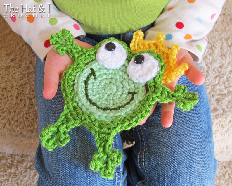 Crochet PATTERN Hoppy Frogs crochet frog pattern, frog applique pattern, frog coaster pattern, frog prince pattern PDF Download image 2