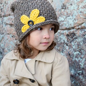 Crochet Hat PATTERN Pretty Petals Slouchy crochet pattern for slouchy beanie hat flower 3 sizes Toddler Child Adult PDF Download image 5