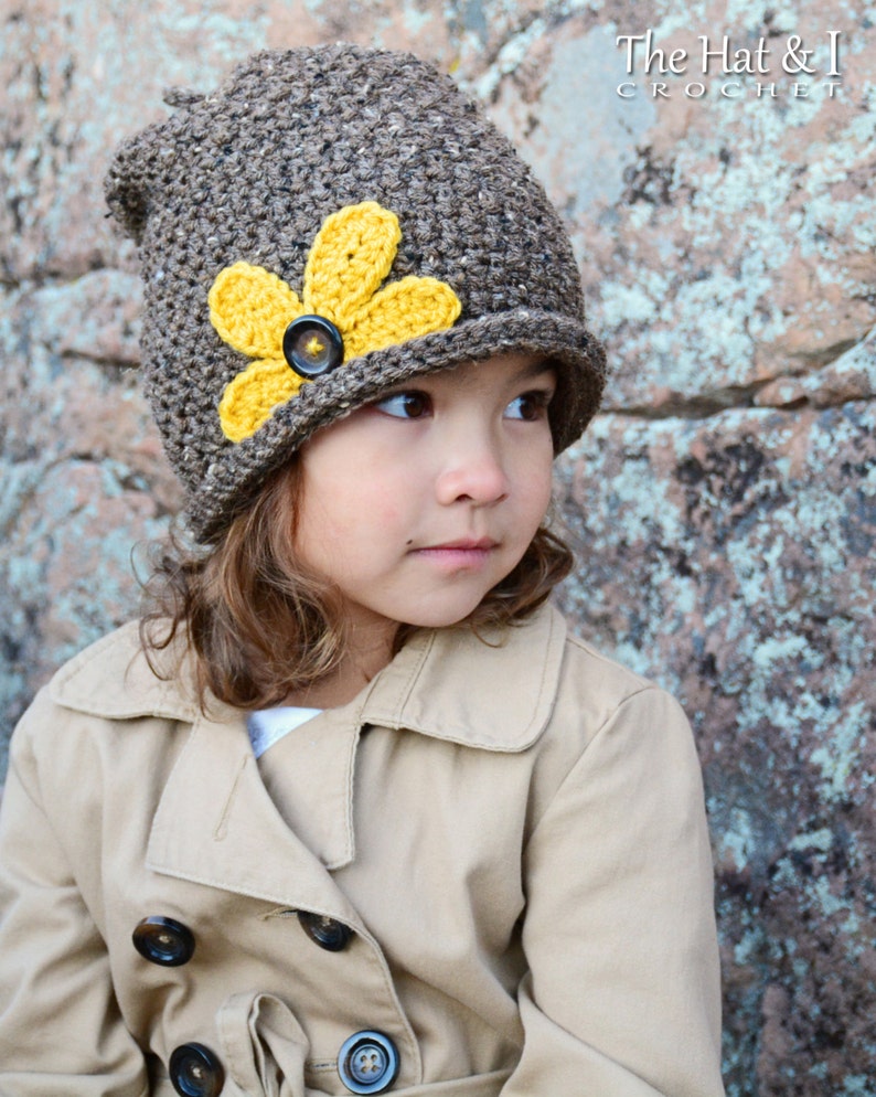 Crochet Hat PATTERN Pretty Petals Slouchy crochet pattern for slouchy beanie hat flower 3 sizes Toddler Child Adult PDF Download image 5
