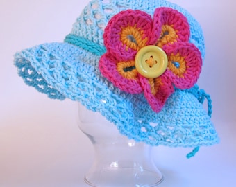 Crochet Hat PATTERN - Island Girl - crochet pattern for summer hat + flower, beach sun hat pattern (5 sizes | Babies - Kids) - PDF Download