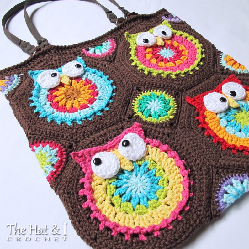 Crochet PATTERN Owl Tote'em crochet bag pattern, owl purse pattern, boho crochet tote bag pattern with colorful owls PDF Download image 4