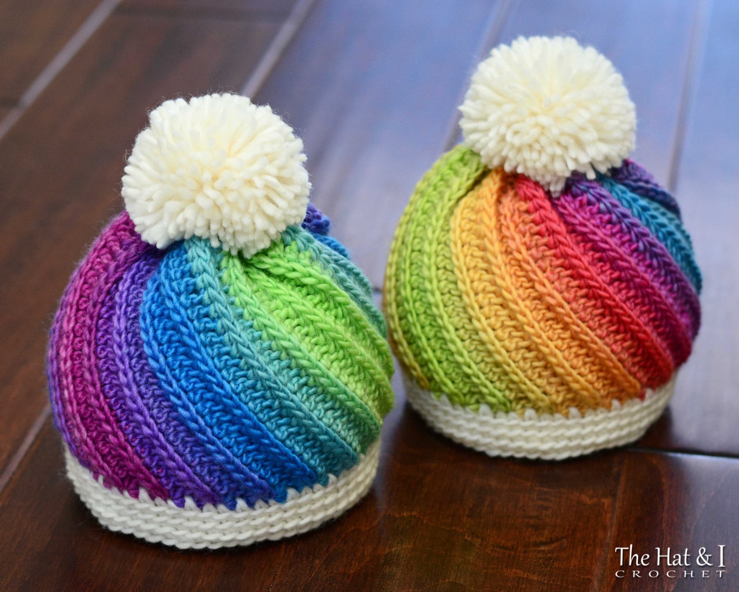 Adult Rainbow Pryde Hand Crochet Pom Beanie - Multicolor One Size Free Easy Caron Crochet Prismatic Hat Pattern | Yarnspirations main image 2