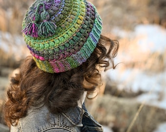 Gehaakte muts PATROON - Boho Beanie Babe - haakpatroon voor muts, mutspatroon met kwastjes (6 maten | Baby - Volwassene) - PDF Download