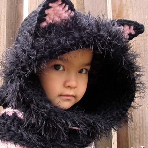 Crochet PATTERN - The Cat's Meow - crochet hood pattern, cat hat pattern, hooded cowl pattern (3 sizes | Toddler Child Adult) - PDF Download