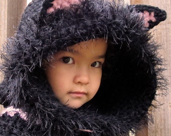 CROCHET PATTERN - The Cat's Meow - crochet hood pattern, cat hat pattern, hooded cowl pattern (3 sizes | Toddler Child Adult) - PDF Download