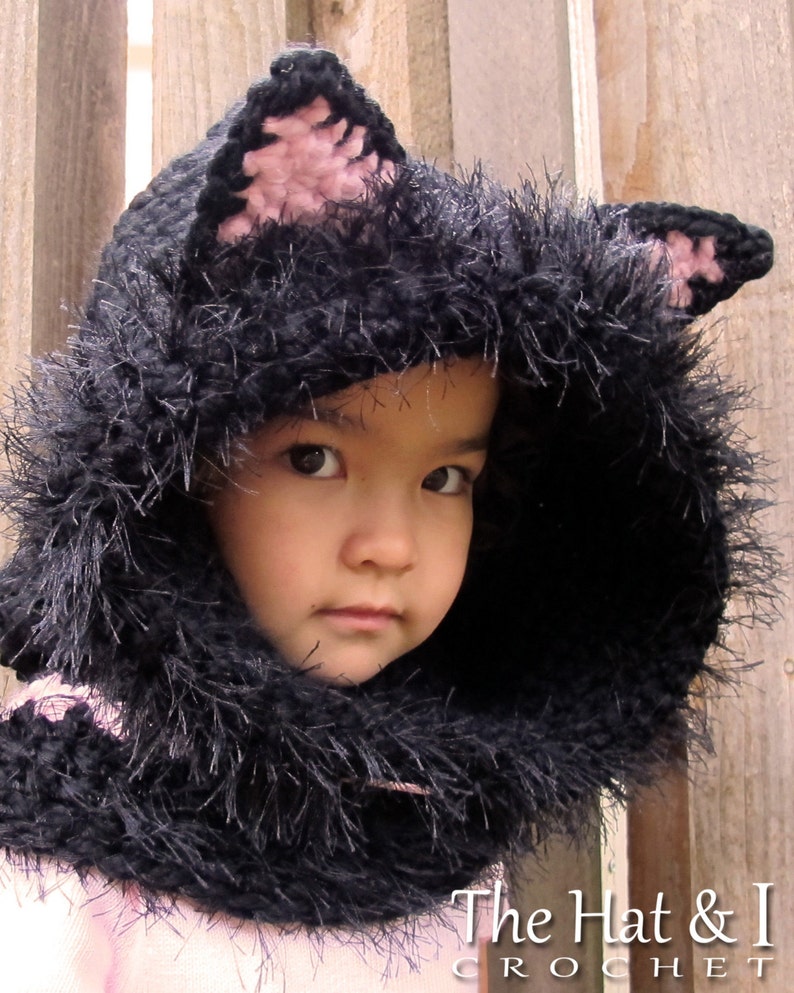 Crochet PATTERN The Cat's Meow crochet hood pattern, cat hat pattern, hooded cowl pattern 3 sizes Toddler Child Adult PDF Download image 1