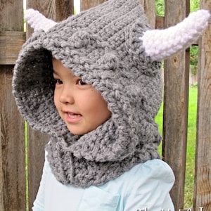 Crochet PATTERN Viking Style crochet hood pattern, hooded cowl, Viking hat pattern 3 sizes Toddler Child Adult PDF Download image 2