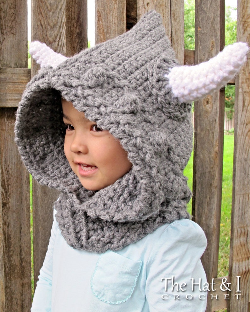 Crochet PATTERN Viking Style crochet hood pattern, hooded cowl, Viking hat pattern 3 sizes Toddler Child Adult PDF Download image 2