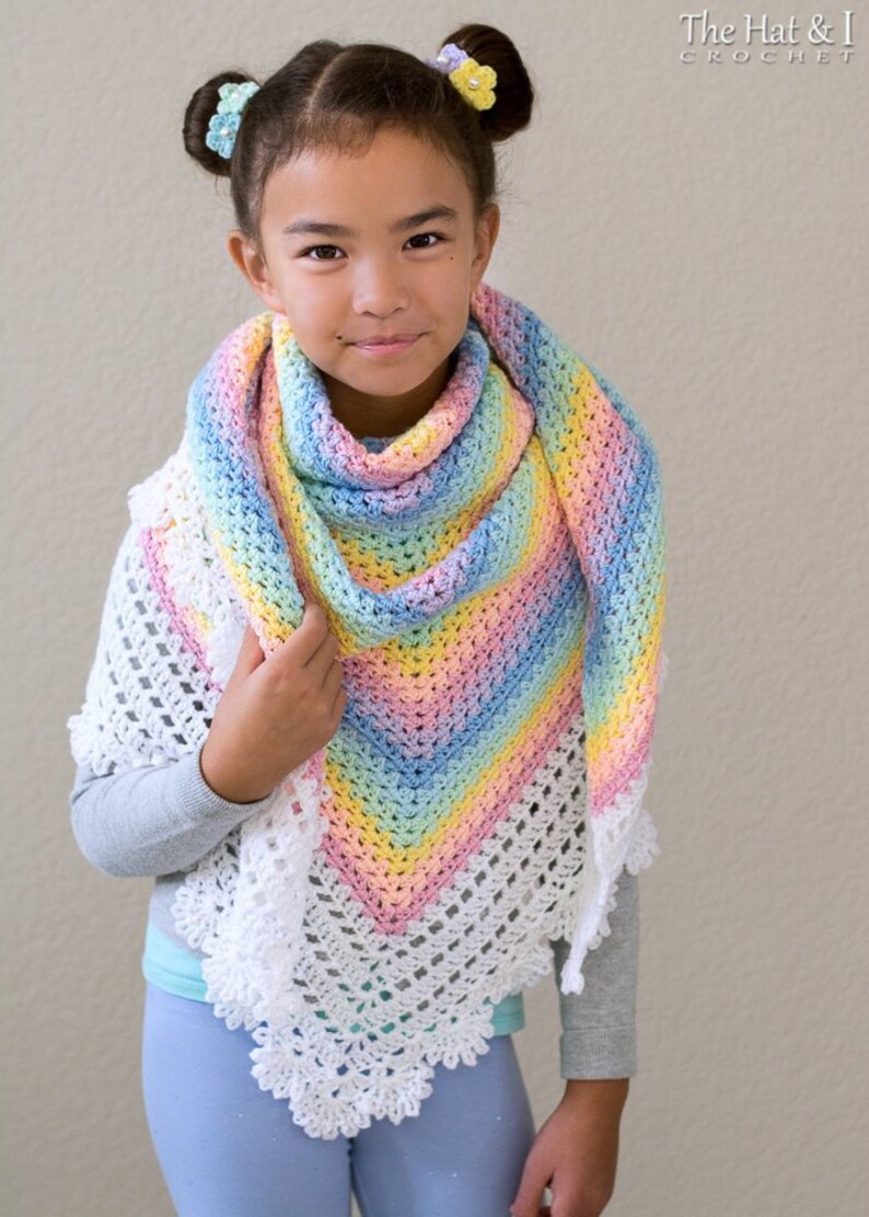 Crochet PATTERN Rainbow Reflections crochet shawl pattern with lacy edge, rainbow shawl, Kawaii Girls Women wrap pattern PDF Download image 6