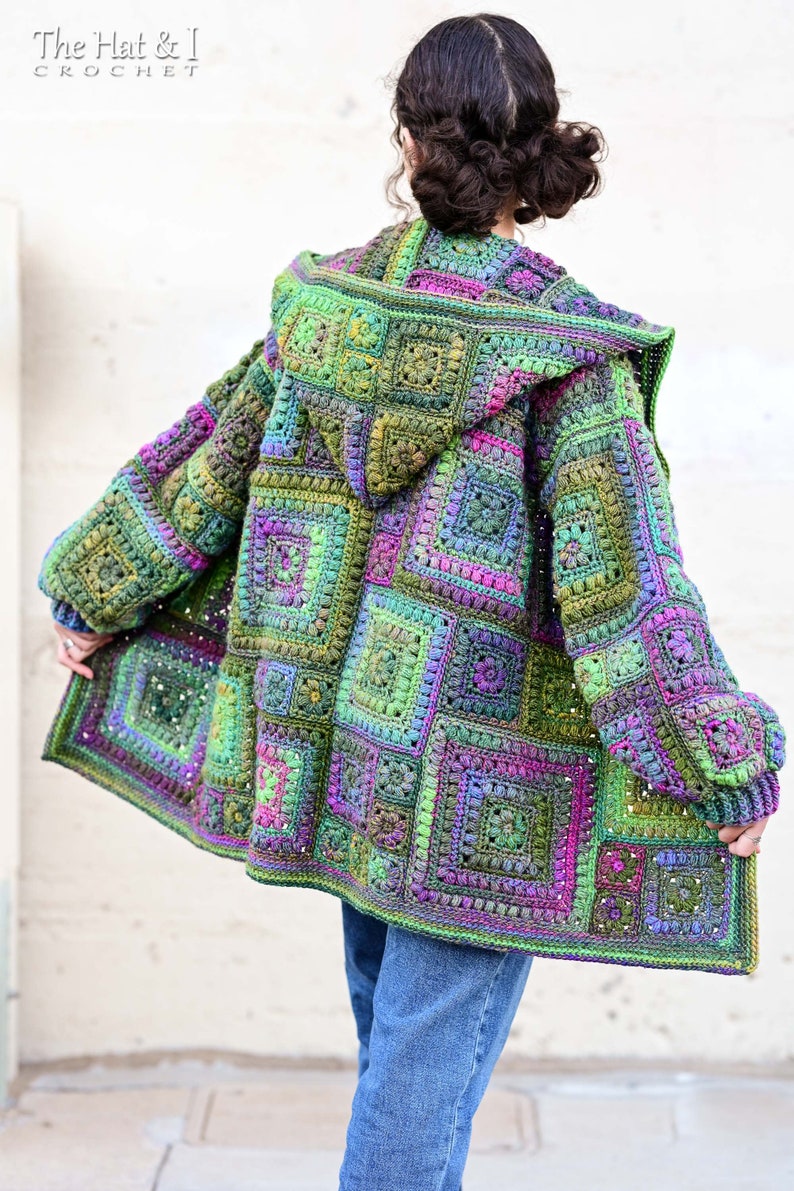 Crochet PATTERN Square Scramble Sweater crochet pattern for granny square cardigan sweater with hood sizes XS 3XL PDF Download image 9