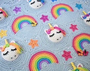 Crochet PATTERN - Unicorn Utopia - crochet blanket pattern, unicorn afghan pattern, rainbow stars baby blanket pattern - PDF Download