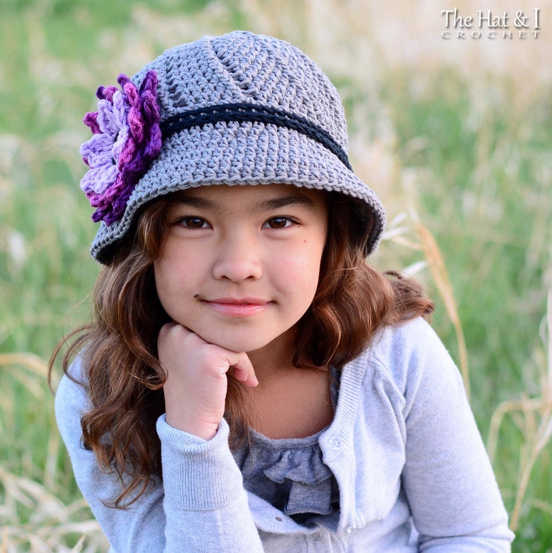 Crochet Hat PATTERN Summer Romance crochet pattern for sun hat flower, bucket hat pattern 5 sizes Baby Adult PDF Download image 1