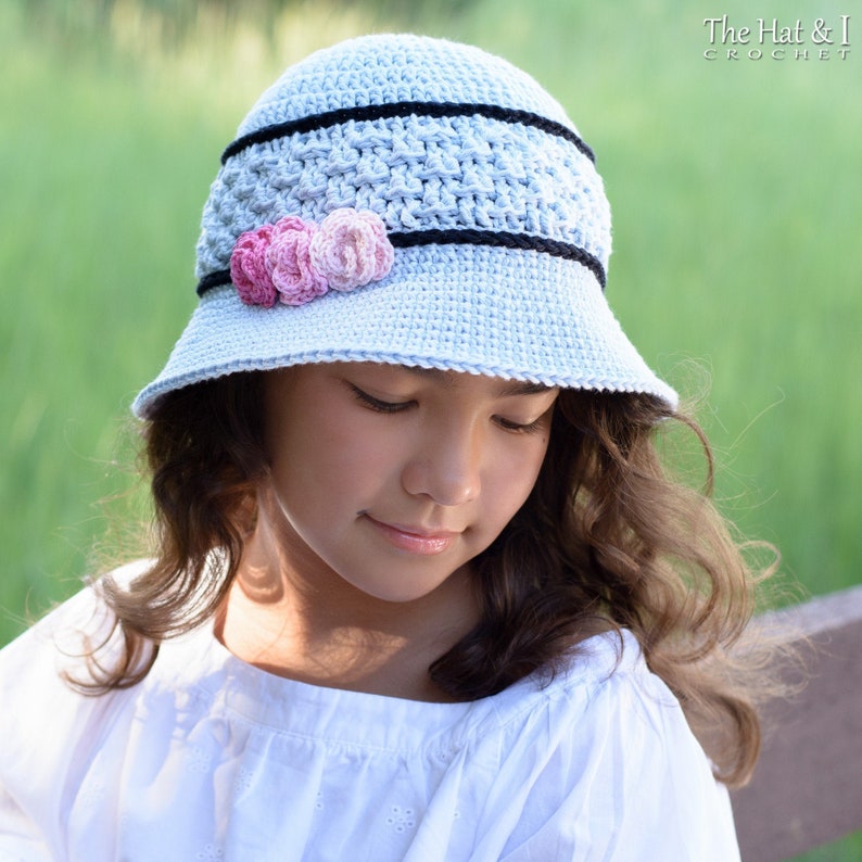 Crochet Hat PATTERN Coming Up Roses crochet pattern for sun hat flowers, summer hat pattern 5 sizes Baby Adult PDF Download image 2