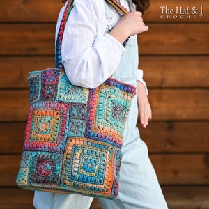 CROCHET PATTERN - Square Scramble Sack - crochet tote bag pattern, boho granny square tote sack pattern, colorful crochet bag - PDF Download image 3