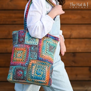 Crochet PATTERN Square Scramble Sack crochet tote bag pattern, boho granny square tote sack pattern, colorful crochet bag PDF Download image 4