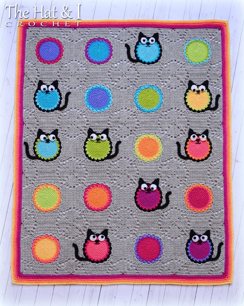 Crochet PATTERN Cat Lover crochet blanket pattern w/ cats, cat afghan pattern, colorful crochet cat throw blanket pattern PDF Download image 2