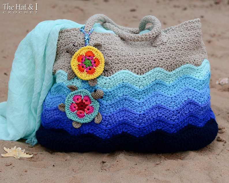 Crochet PATTERN Turtle Beach Tote crochet bag pattern, colorful turtle purse tote pattern, crochet beach bag pattern PDF Download image 4