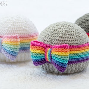 Crochet Hat PATTERN Rainbow Reflections Beanie crochet pattern for beanie slouch hat with bow 5 sizes Baby Adult PDF Download image 1