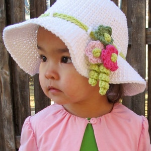 Crochet Hat PATTERN Spring Garden crochet pattern for sun hat, girls spring summer hat pattern 6 sizes Baby Adult S PDF Download image 5