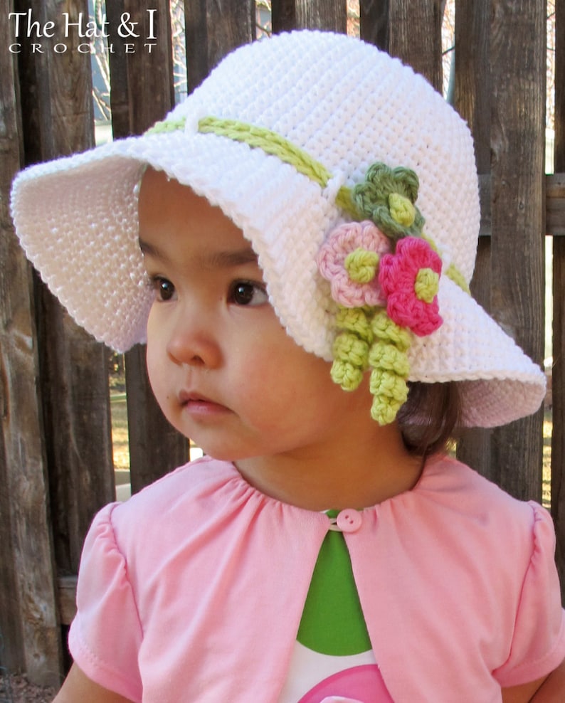 Crochet Hat PATTERN Spring Garden crochet pattern for sun hat, girls spring summer hat pattern 6 sizes Baby Adult S PDF Download image 5