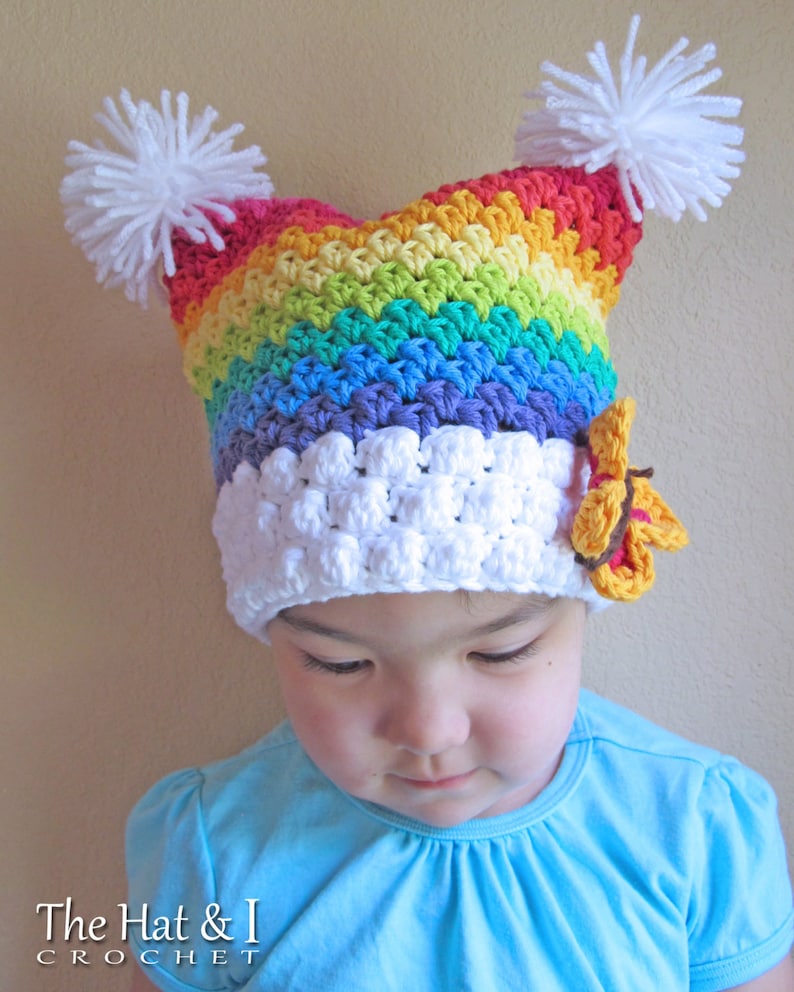 Over the Rainbow crochet pattern for rainbow hat square beanie in 6 sizes Crochet Hat PATTERN Babies - Adult S - Instant PDF Download
