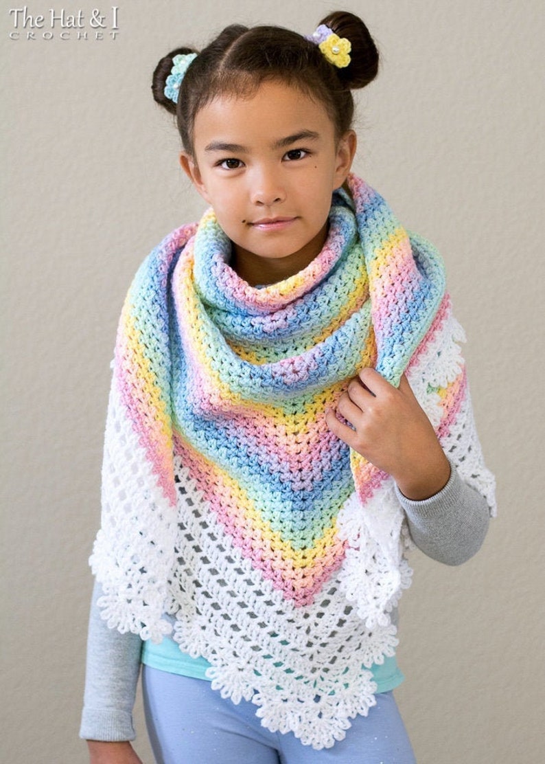 Crochet PATTERN Rainbow Reflections crochet shawl pattern with lacy edge, rainbow shawl, Kawaii Girls Women wrap pattern PDF Download image 1