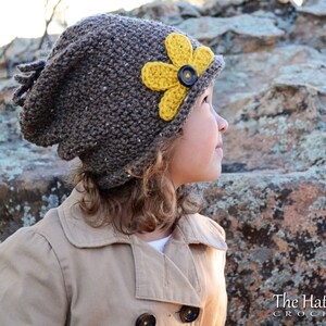 Crochet Hat PATTERN Pretty Petals Slouchy crochet pattern for slouchy beanie hat flower 3 sizes Toddler Child Adult PDF Download image 3