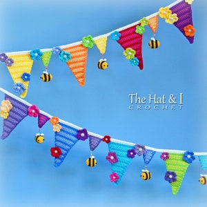 Crochet PATTERN - Bee Happy Bunting - crochet bunting pattern, flag garland pattern, bumblebee bunting pattern - PDF Download