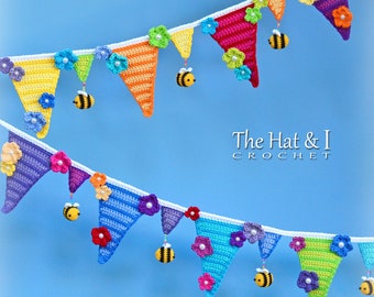 Crochet PATTERN - Bee Happy Bunting - crochet bunting pattern, flag garland pattern, bumblebee bunting pattern - PDF Download