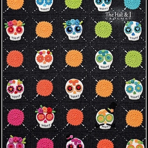 Crochet PATTERN Sugar Skull Sampler crochet blanket pattern, day of the dead throw blanket pattern, colorful skull afghan PDF Download image 5