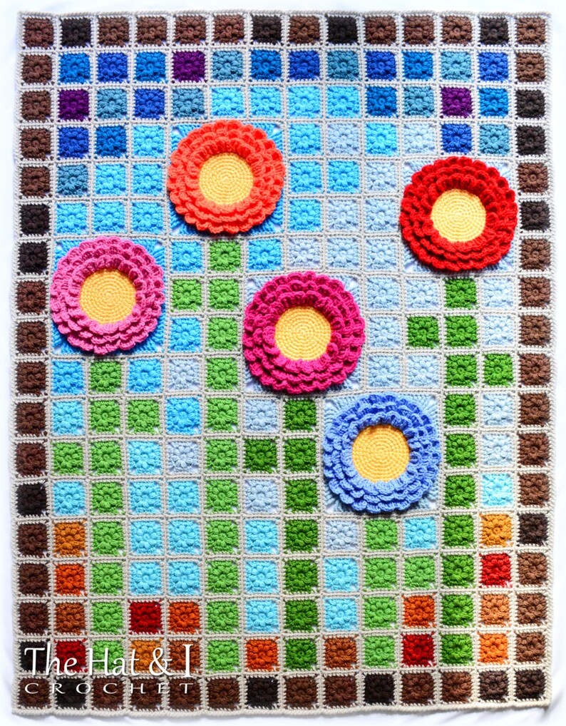 Crochet Blanket PATTERN Garden Mosaic Flower Blanket Etsy