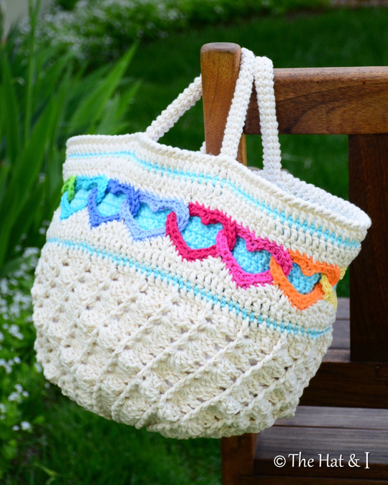 Crochet PATTERN Have a Heart Tote crochet bag pattern, heart tote pattern, colorful tote bag w/ linked hearts pattern PDF Download image 2