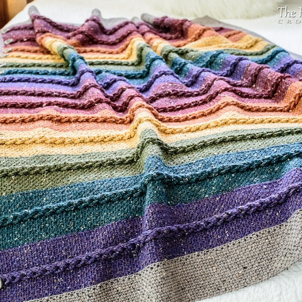 Crochet Blanket PATTERN - Buttons & Braids Blanket - crochet pattern for throw blanket, easy afghan pattern with faux braids  - PDF Download