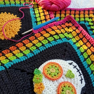 Crochet PATTERN Sugar Skull Sampler crochet blanket pattern, day of the dead throw blanket pattern, colorful skull afghan PDF Download image 7