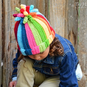 Crochet Hat PATTERN Tutti Frutti crochet pattern for beanie hat, boy girl colorful striped toque 5 sizes Baby Adult PDF Download image 3