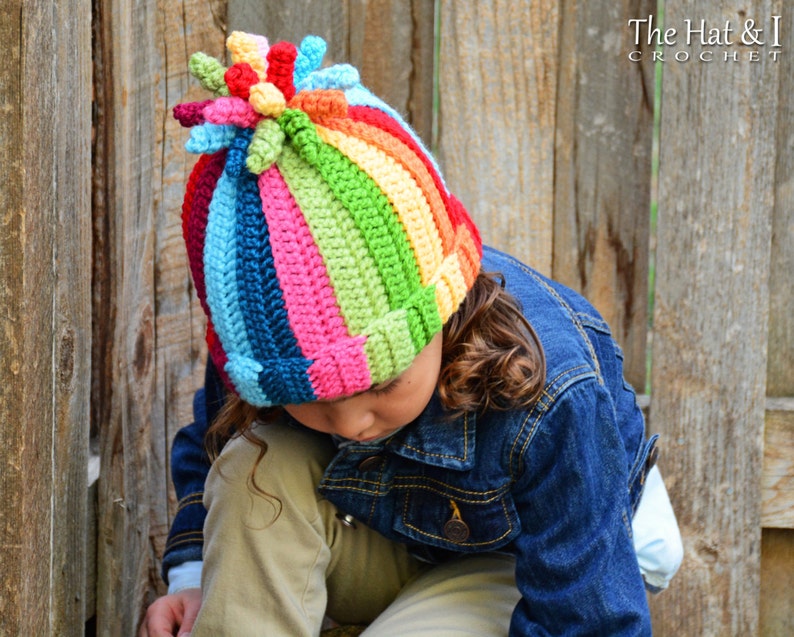 Crochet Hat PATTERN Tutti Frutti crochet pattern for beanie hat, boy girl colorful striped toque 5 sizes Baby Adult PDF Download image 3