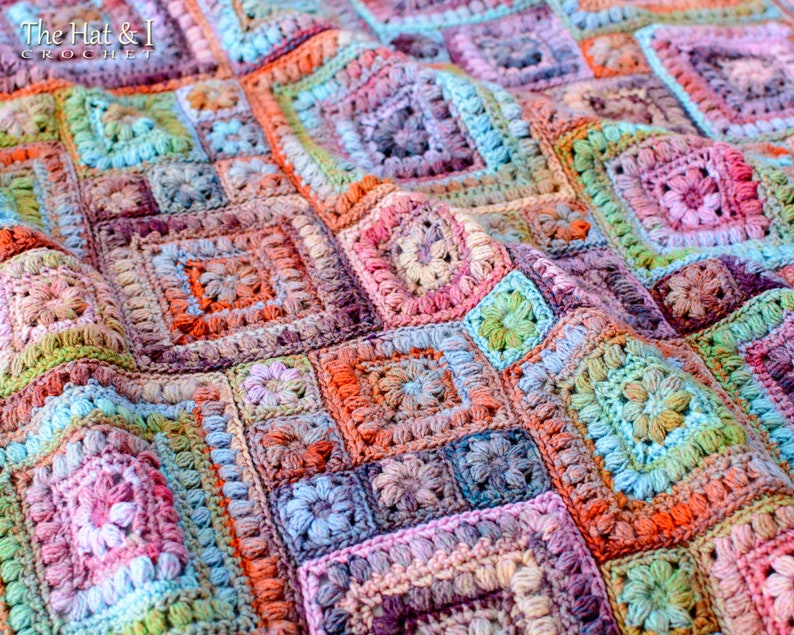 Crochet PATTERN Square Scramble crochet blanket pattern, baby throw blanket pattern, granny squares afghan pattern PDF Download image 5