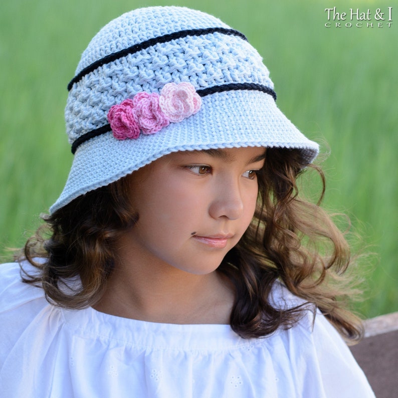 Crochet Hat PATTERN Coming Up Roses crochet pattern for sun hat flowers, summer hat pattern 5 sizes Baby Adult PDF Download image 4