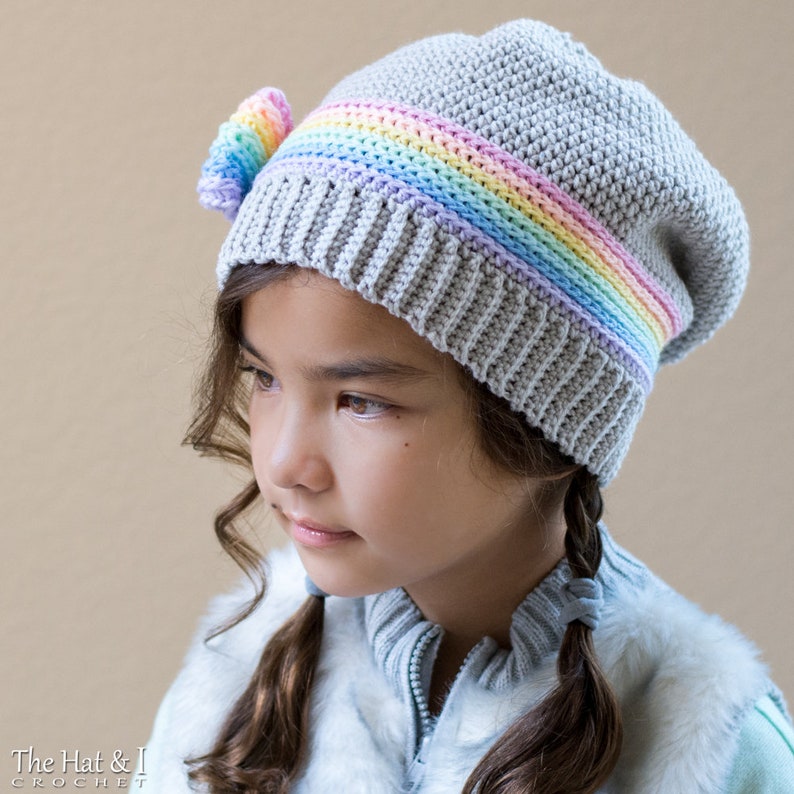 Crochet Hat PATTERN Rainbow Reflections Beanie crochet pattern for beanie slouch hat with bow 5 sizes Baby Adult PDF Download image 7